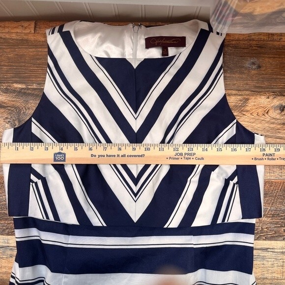 Rubinstein "Laurena" Navy & White Chevron Striped Shift Dress 12 - Picture 7 of 10
